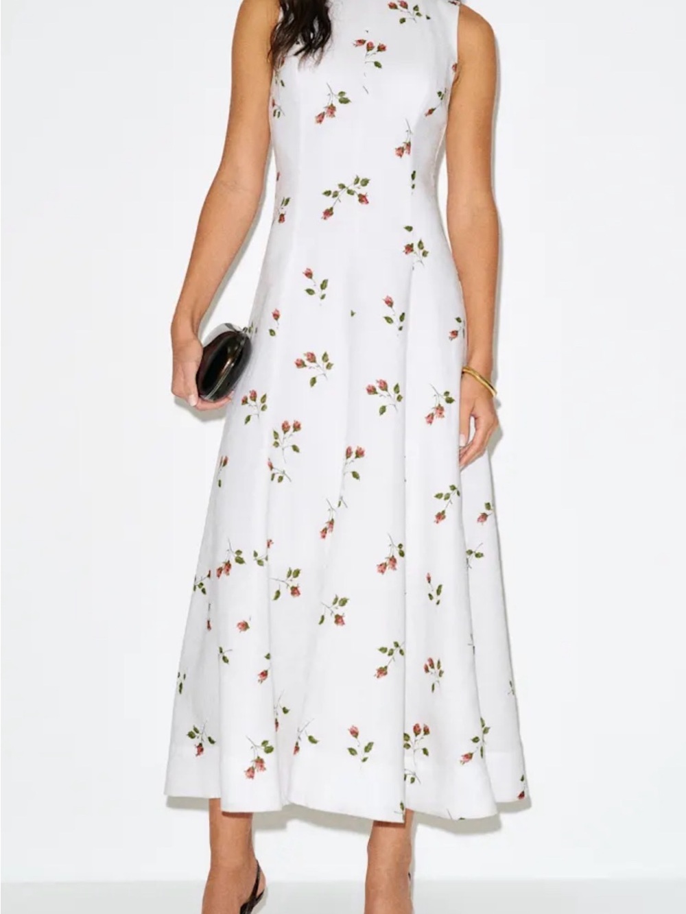 Reformation White Maxi Dress with Pink Rose Print